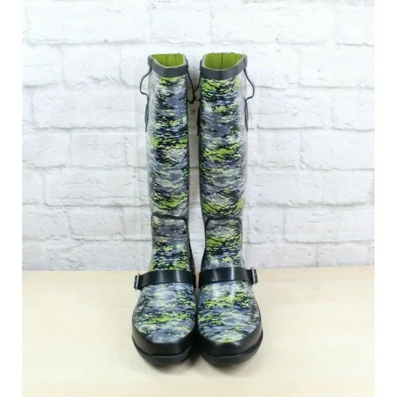 LL Bean Wellie Mariner Blue Camouflage WP Knee High Rain Boots Size 7 M - Picture 5 of 9